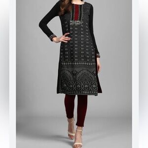 W for Women Black Embroidered Long Sleeved  Winter  Kurta. Sz 10